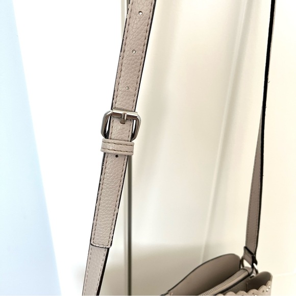 Nanette Lepore Scalloped Edge Studded Pebbled Grey Adjustable Strap Zipper Purse - Picture 3 of 16